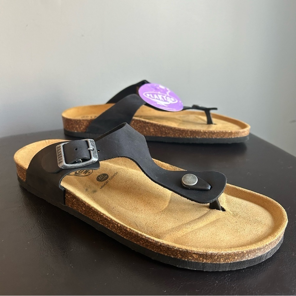 Plakton Bolero Black Leather Cork Bottom Sandals